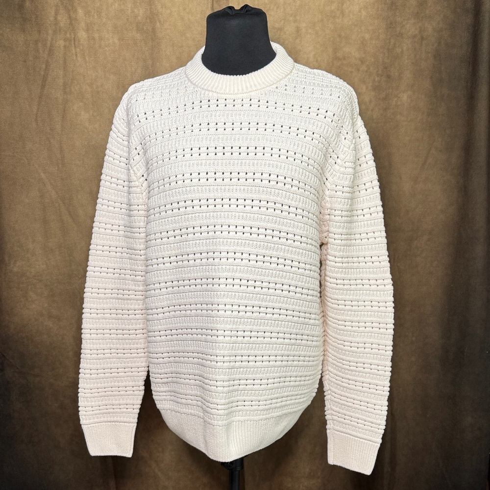 H&M Men's Textured Cream Crewneck Sweater Regular Fit Size Mediun